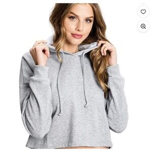 Ambiance Women's Juniors Cropped Hoodie Top Size Medium Heather Gray Casual